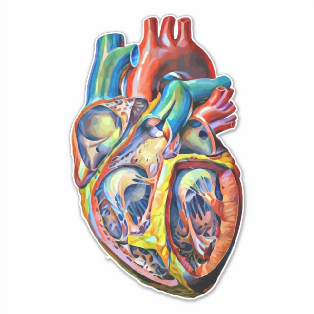 colorful human heart anatomy abstract art sticker (Front)