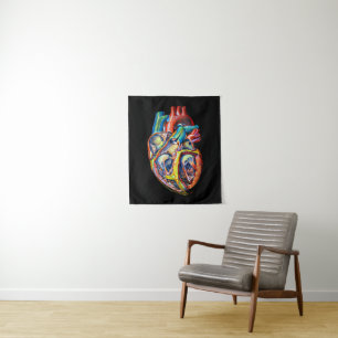 colorful human heart anatomy abstract art tapestry