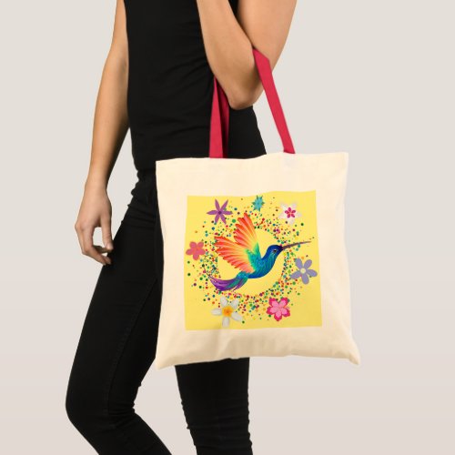 Colorful Humming Bird Flowers Tote Bag