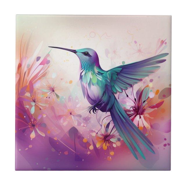 Colorful Hummingbird 3 Ceramic Tile (Front)