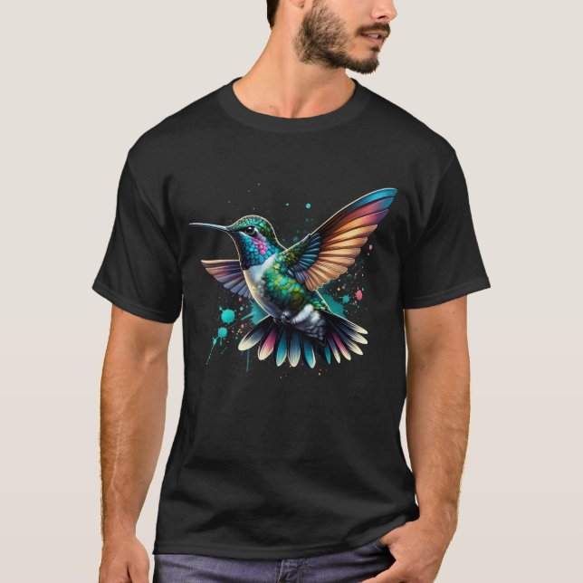 Colorful Hummingbird Bird Lover Bird Watching T-Shirt (Front)