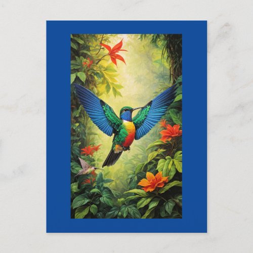 Colorful Hummingbird blue frame Postcard