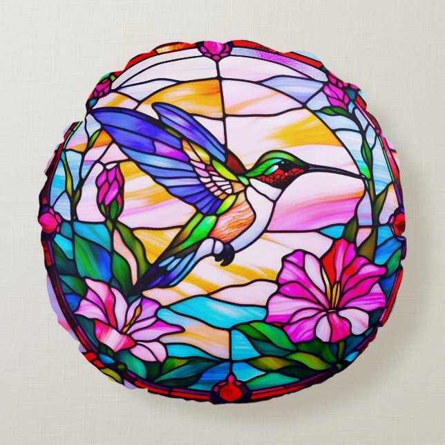 Colorful Hummingbird Decorative Round Cushion (Front)