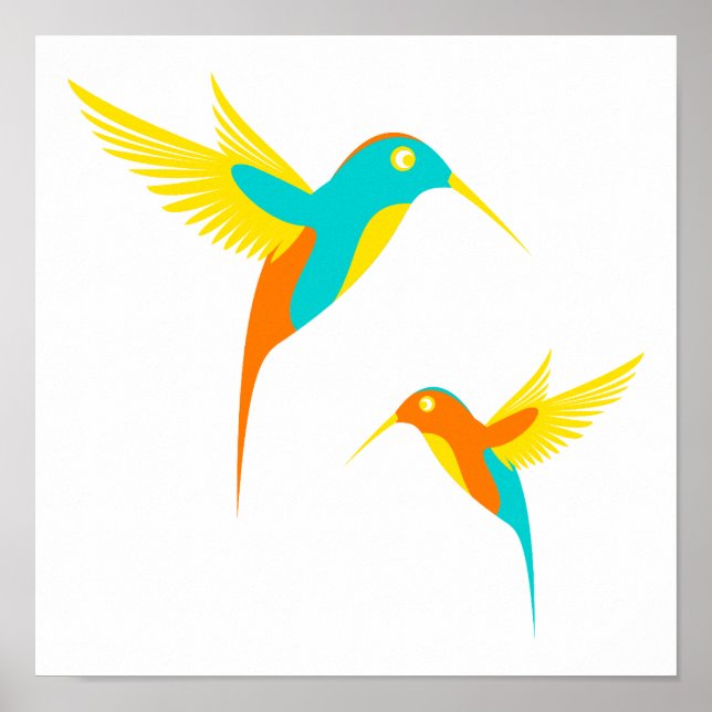 Colorful Hummingbird Drawing Poster (Front)