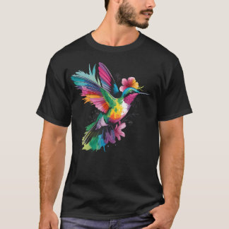 Colorful Hummingbird Floral Botanical T-Shirt
