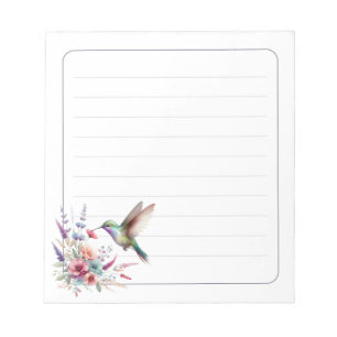 Colorful Hummingbird Floral Lined Writing Notepad