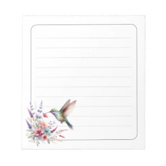 Colorful Hummingbird Floral Lined Writing Notepad