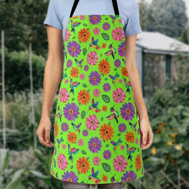 Colorful Hummingbird Flower Garden Pattern Apron (Creator Uploaded)