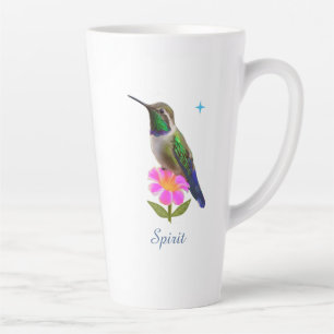 Colorful Hummingbird & Flower with Script on White Latte Mug
