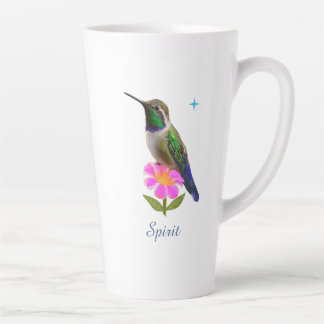 Colorful Hummingbird & Flower with Script on White Latte Mug