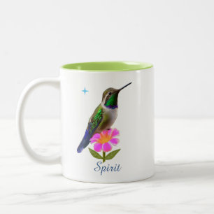 Colorful Hummingbird & Flower with Script on White Two-Tone Coffee Mug