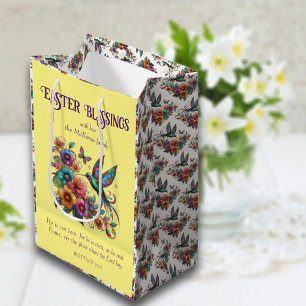 Colorful Hummingbird Flowers Yellow Christian Medium Gift Bag
