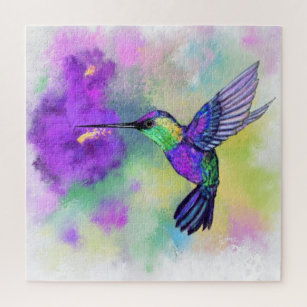 Colorful Hummingbird Flying - Migned Painting Art  Jigsaw Puzzle
