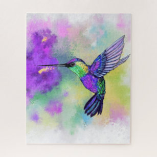 Colorful Hummingbird Flying - Migned Painting  Jigsaw Puzzle