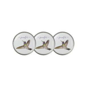 Colorful Hummingbird Flying Personalized Name Golf Ball Marker