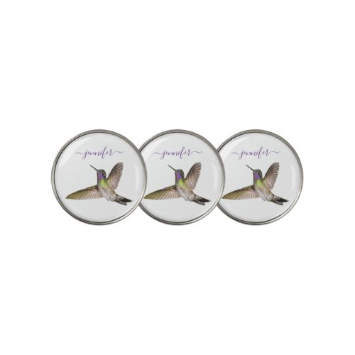 Colorful Hummingbird Flying Personalized Name Golf Ball Marker