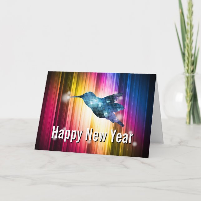Colorful Hummingbird Happy New Year Card (Front)