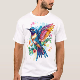 Colorful Hummingbird in Flight with Inspirational T-Shirt