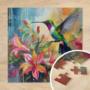 Colorful Hummingbird Modern Art Jigsaw Puzzle