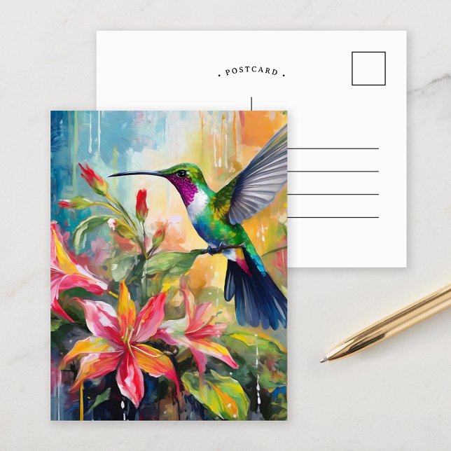 Colorful Hummingbird Modern Art Postcard (Creator Uploaded)