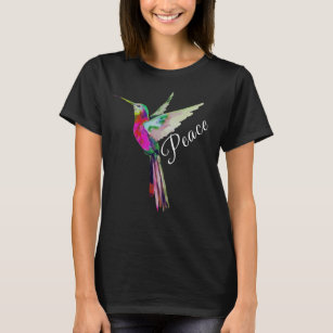  Colorful Hummingbird Modern White Script Peace T-Shirt