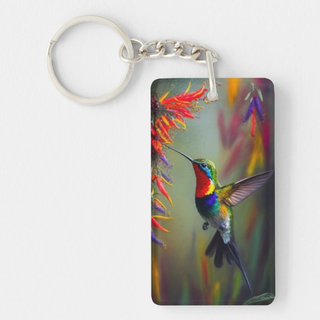 Colorful Hummingbird Oil Painting Style Keychain (Front)