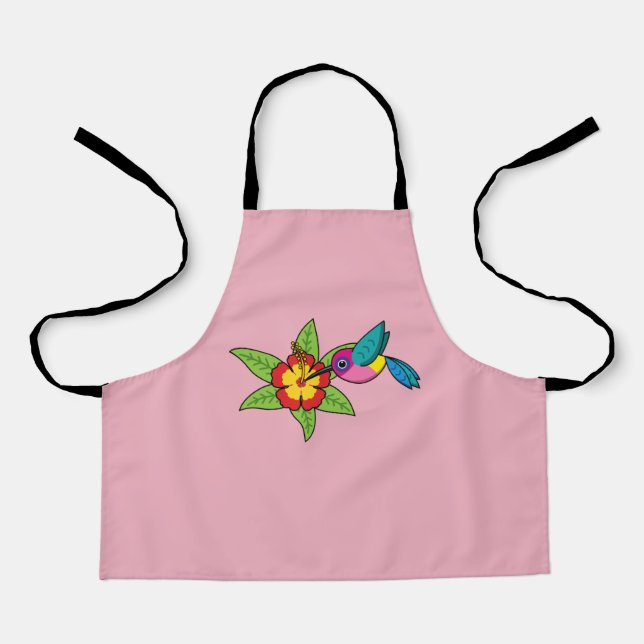 Colorful Hummingbird on Hibiscus Tropical Flower Apron (Front)