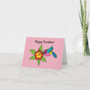 Colorful Hummingbird on Hibiscus Tropical Flower Card
