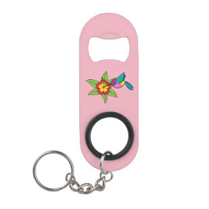 Colorful Hummingbird on Hibiscus Tropical Flower Keychain Bottle Opener