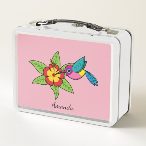 Colorful Hummingbird on Hibiscus Tropical Flower Metal Lunch Box