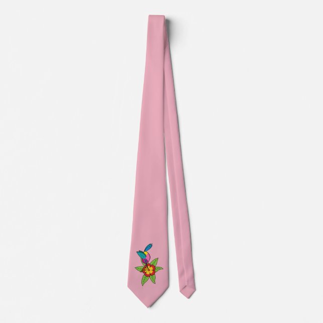 Colorful Hummingbird on Hibiscus Tropical Flower Neck Tie (Front)