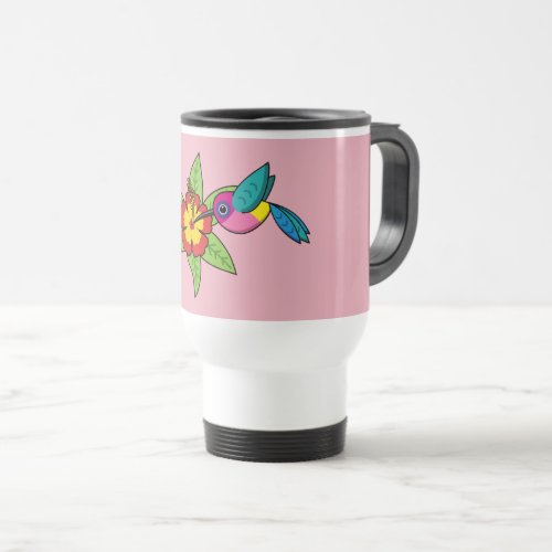 Colorful Hummingbird on Hibiscus Tropical Flower Travel Mug