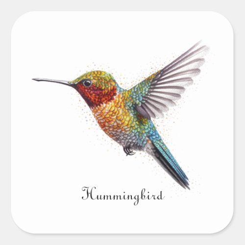 Colorful hummingbird pointillism customizable square sticker