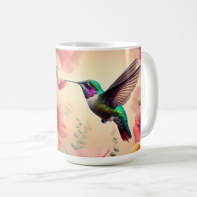 Colorful Hummingbird Print with Floral Design Coffee Mug (Front Right)