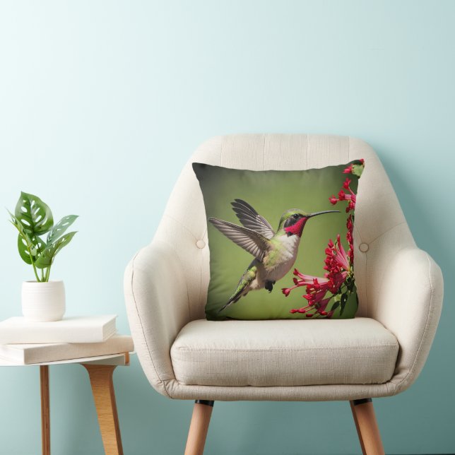 Colorful Hummingbird Throw Pillow (Chair)