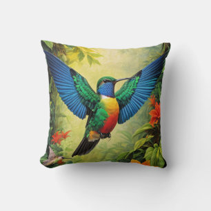 Colorful Hummingbird Throw Pillow