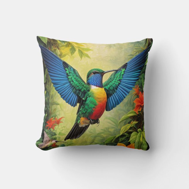 Colorful Hummingbird Throw Pillow (Front)