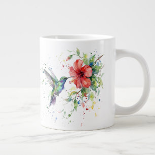 Colorful Hummingbird Watercolor Floral Nature Art Giant Coffee Mug