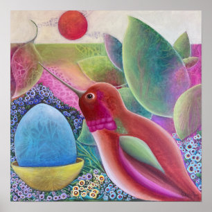 Colorful Hummingbird Whimsical Art Poster