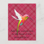 Colorful Hummingbird with Vivid Pink Plaid Postcard