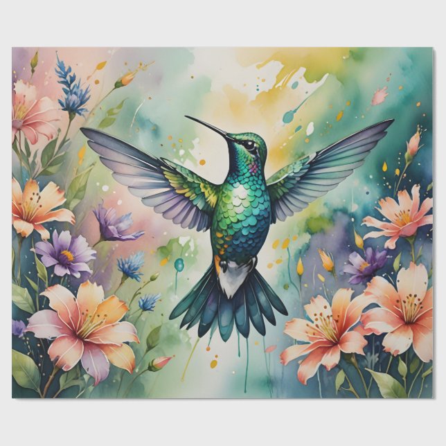 colorful hummingbird wrapping paper (Flat)