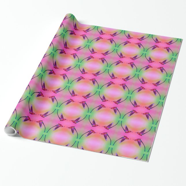 Colorful Hummingbird Wrapping Paper (Unrolled)