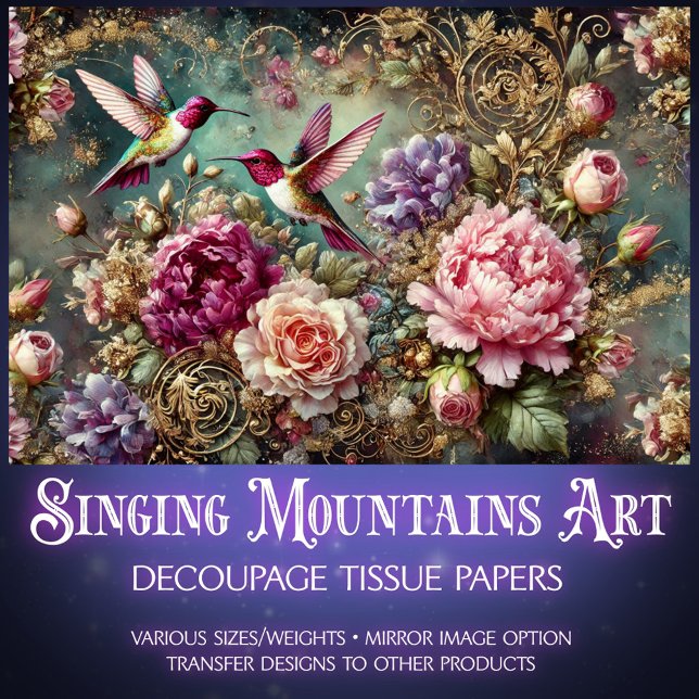 Colorful Hummingbirds & Antique Roses Decoupage  Tissue Paper (Creator Uploaded)