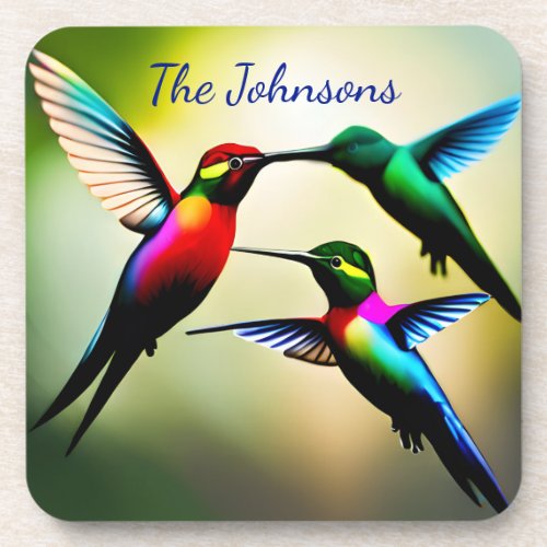 Colorful Hummingbirds Beverage Coaster