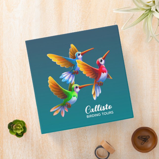 Colorful Hummingbirds in Flight 3 Ring Binder (In Situ)