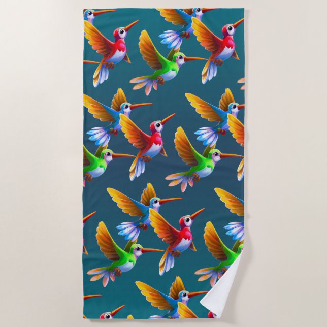 Colorful Hummingbirds in Flight Beach Towel (Front)