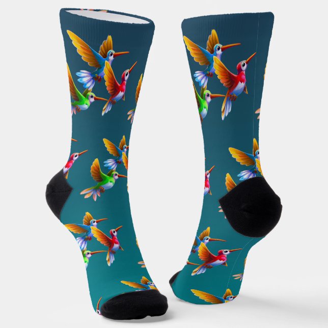 Colorful Hummingbirds in Flight Socks (Angled)