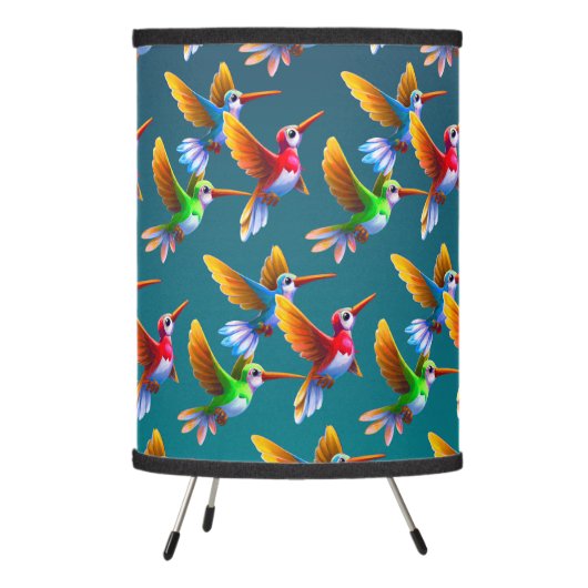 Colorful Hummingbirds in Flight Tripod Lamp (Left)