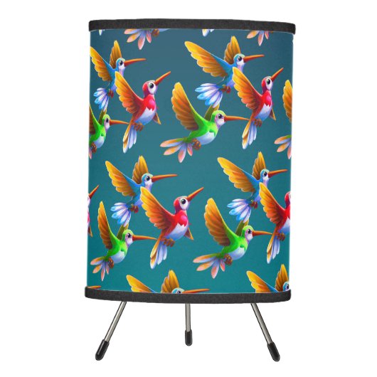 Colorful Hummingbirds in Flight Tripod Lamp (Front)