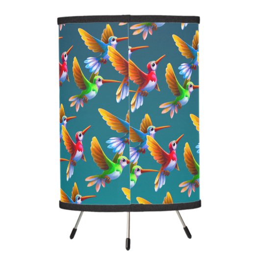 Colorful Hummingbirds in Flight Tripod Lamp (Back)